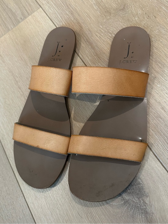 J. Crew Shoes - J. Crew Women's Two-Strap Tan Leather Slide Sandals